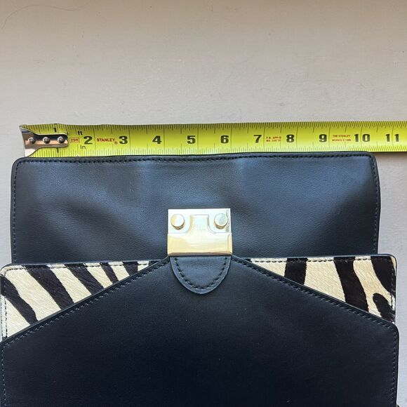 Loeffler Randall Black Leather w/ Animal Print Accent Envelope Crossbody Handbag - Picture 12 of 16